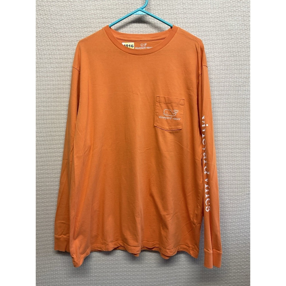 Vineyard Vines Men's Orange Long Sleeve T-Shirt Size XL Vintage Whale Logo Sleev
